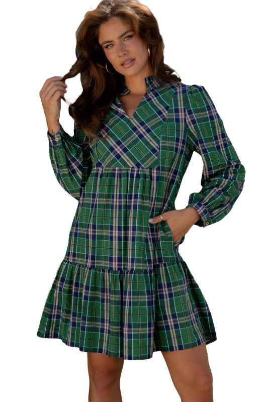 Plaid Frilled Collar Long Sleeve Mini Dress 4ee5211a-b368-4344-9cf1-b7376ea364a9