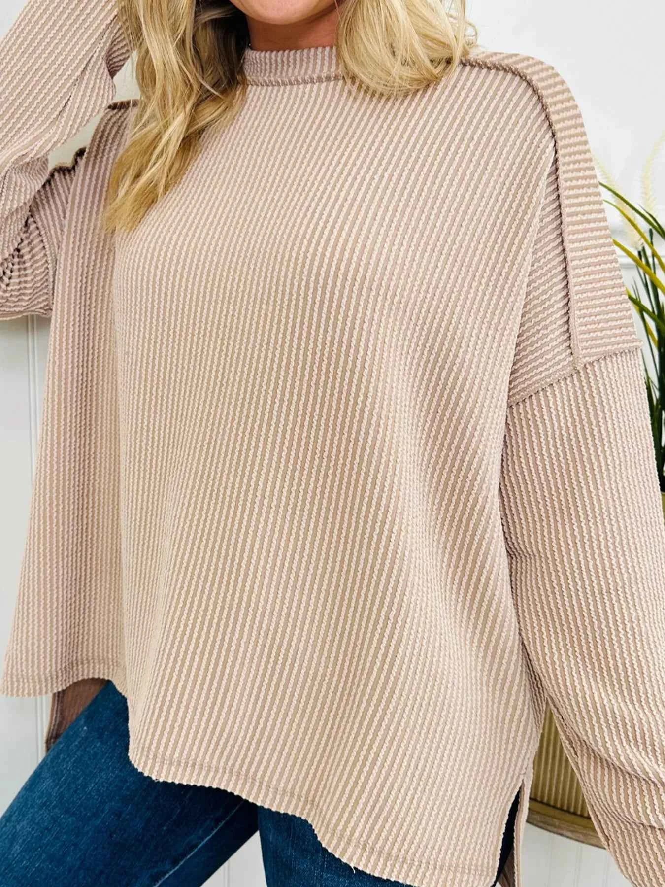 Twist Ribbed Exposed Seam Detail Long Sleeve Loose Top 4f0301c0-27ed-4639-ab54-1ae43f1bd9b4-Max-Origin
