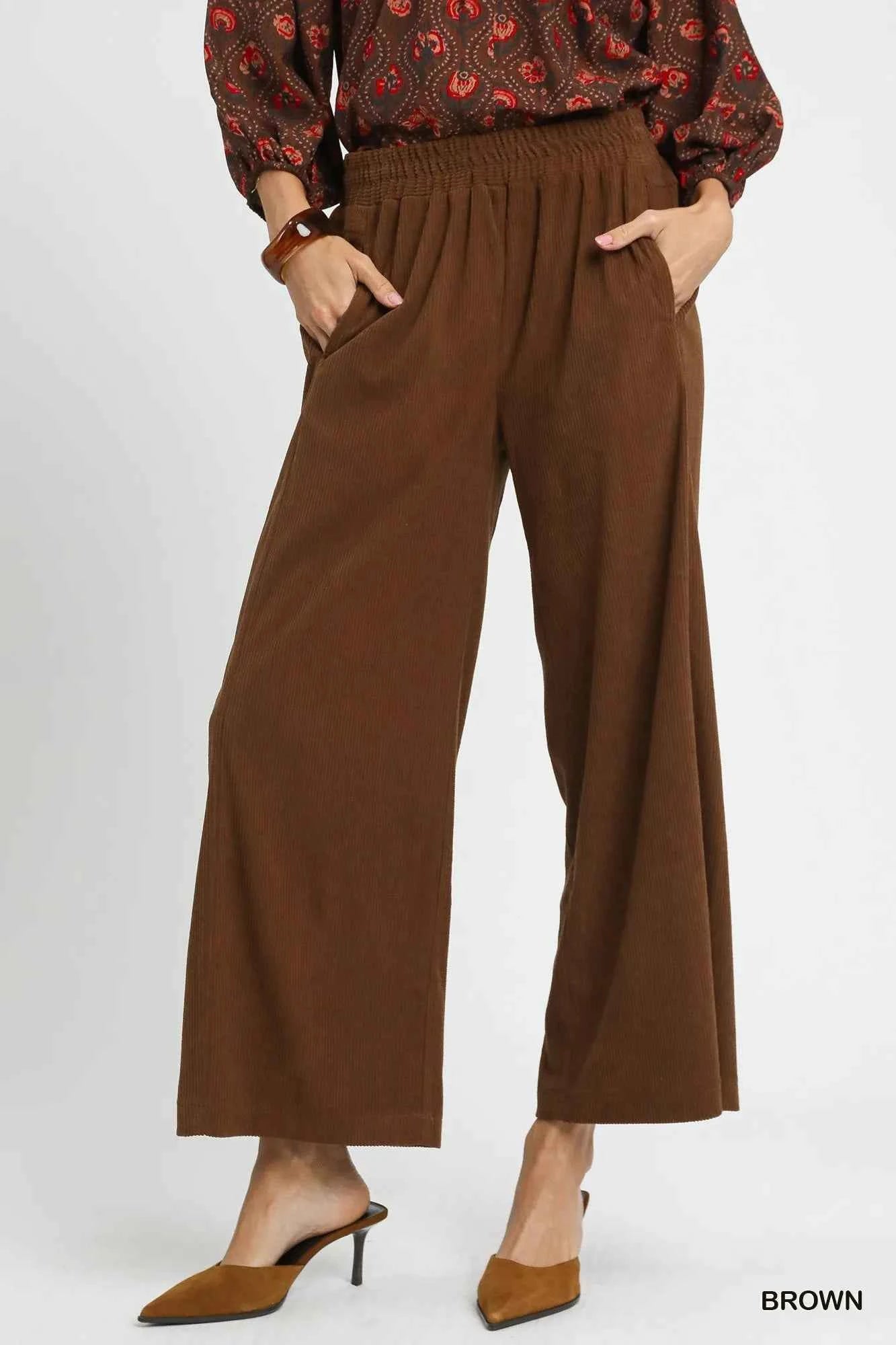 Umgee Wide-Leg Corduroy Pants Brown 4f0634fd-50fd-461e-82dc-c01e90cc8ed4-Max-Origin