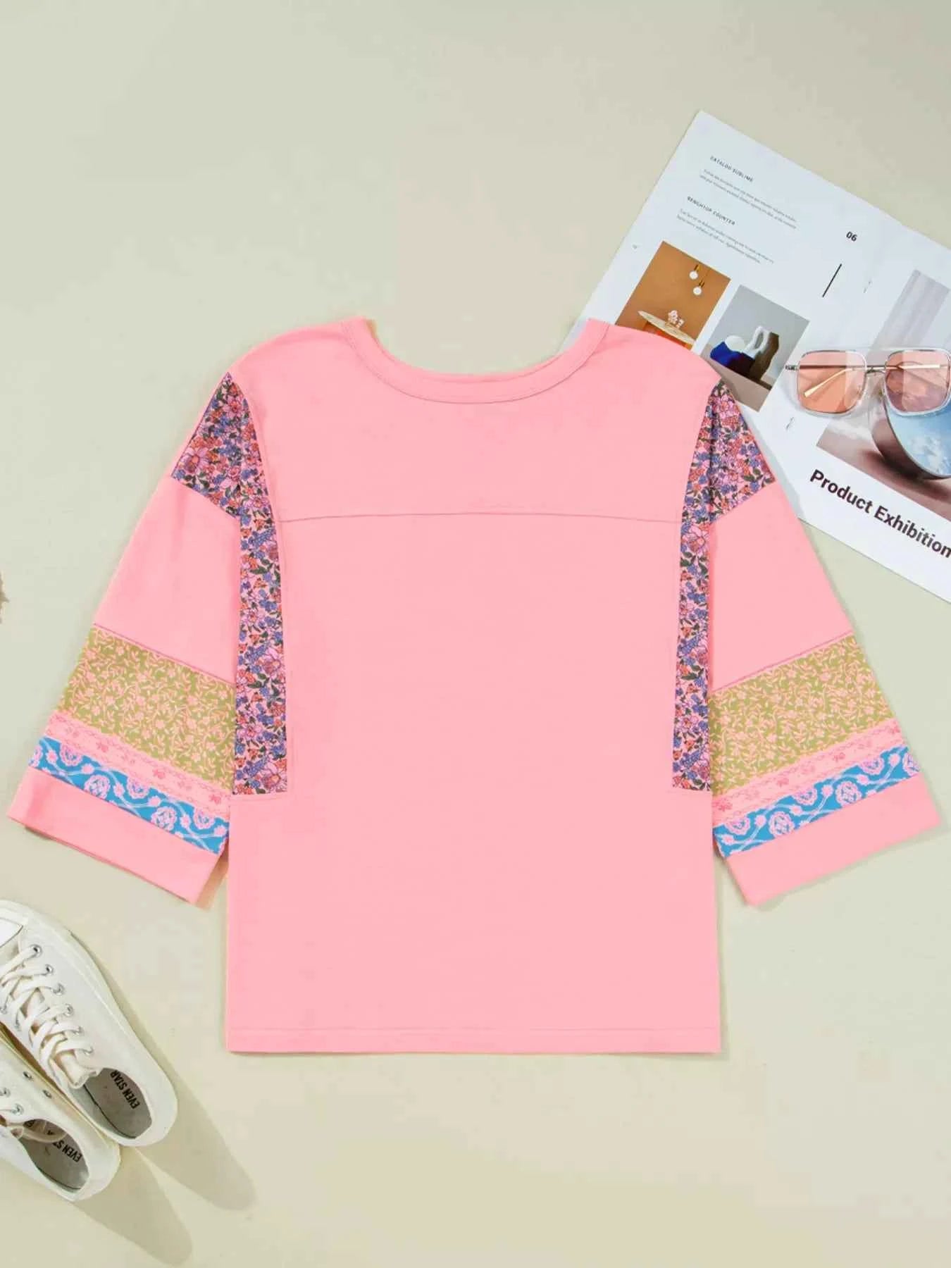 Floral Color Block Patchwork Long Sleeve Top 4f0a95ee35d5436b958f28b77b6e9f55-Max-Origin