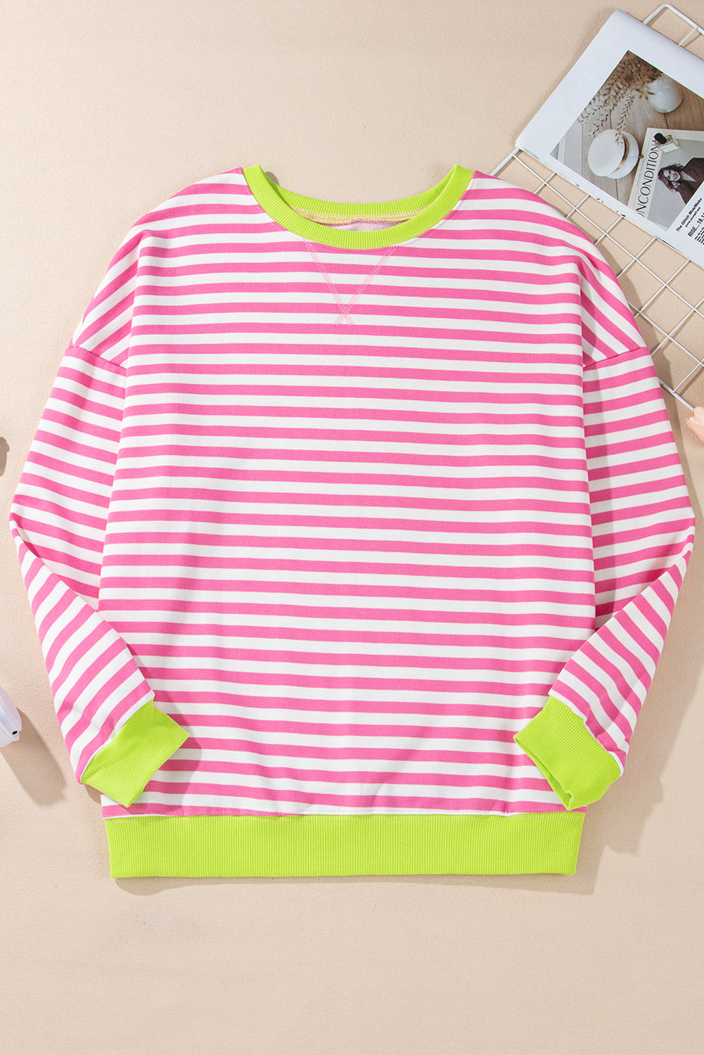 White Striped Contrast Trim Drop Shoulder Sweatshirt 4f33b3e98944afc0