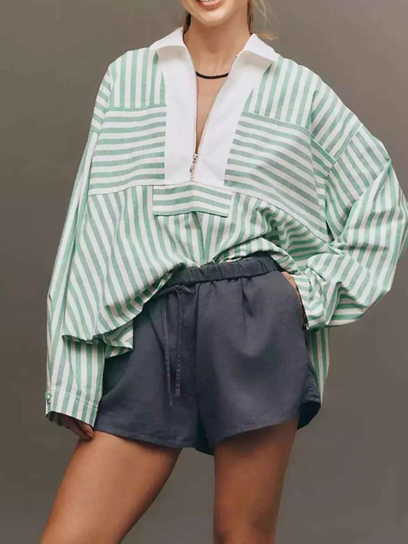 Stripe Half Zip Long Sleeve Swing Top 4f376428d6e543959cb89dd270ae7d75-Max-Origin