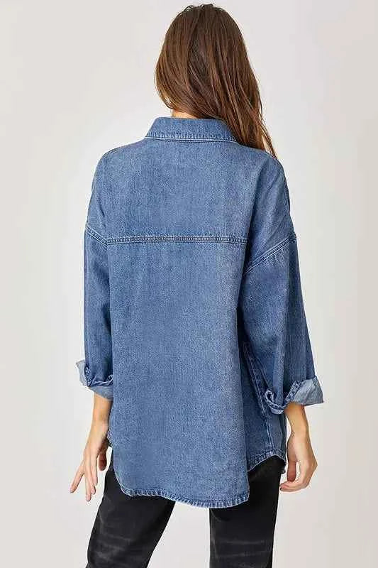 RISEN Button Up Drop Shoulder Denim Shacket 4f7b9ea8-e1f9-4689-8c86-d4dc189b5b41-Max