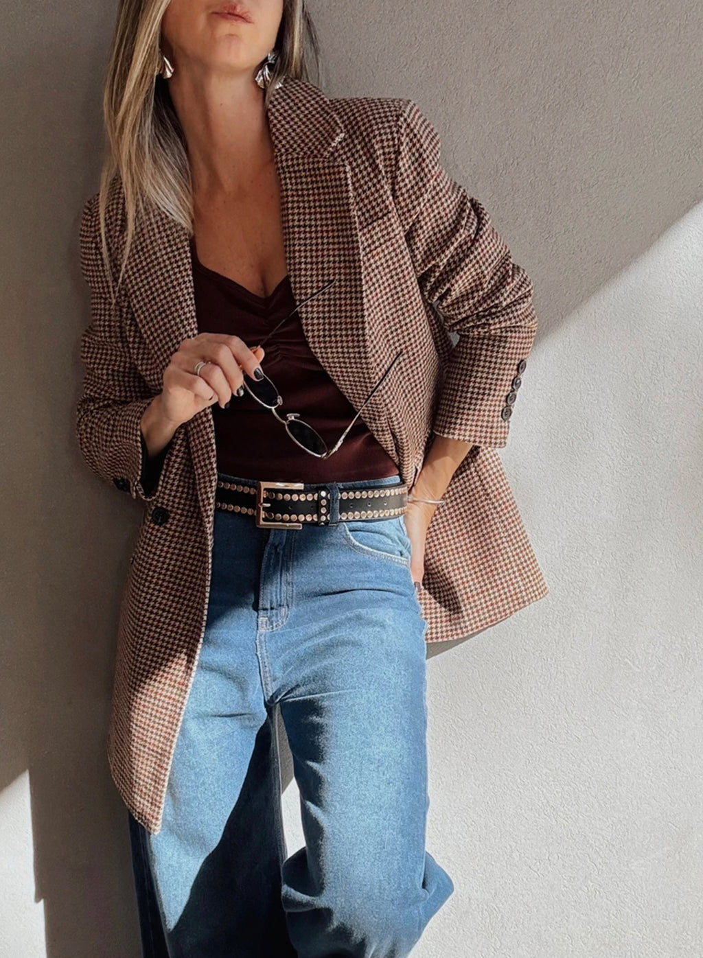 Brown Houndstooth Lapel Collar Blazer 4faff0a56d95f8cb