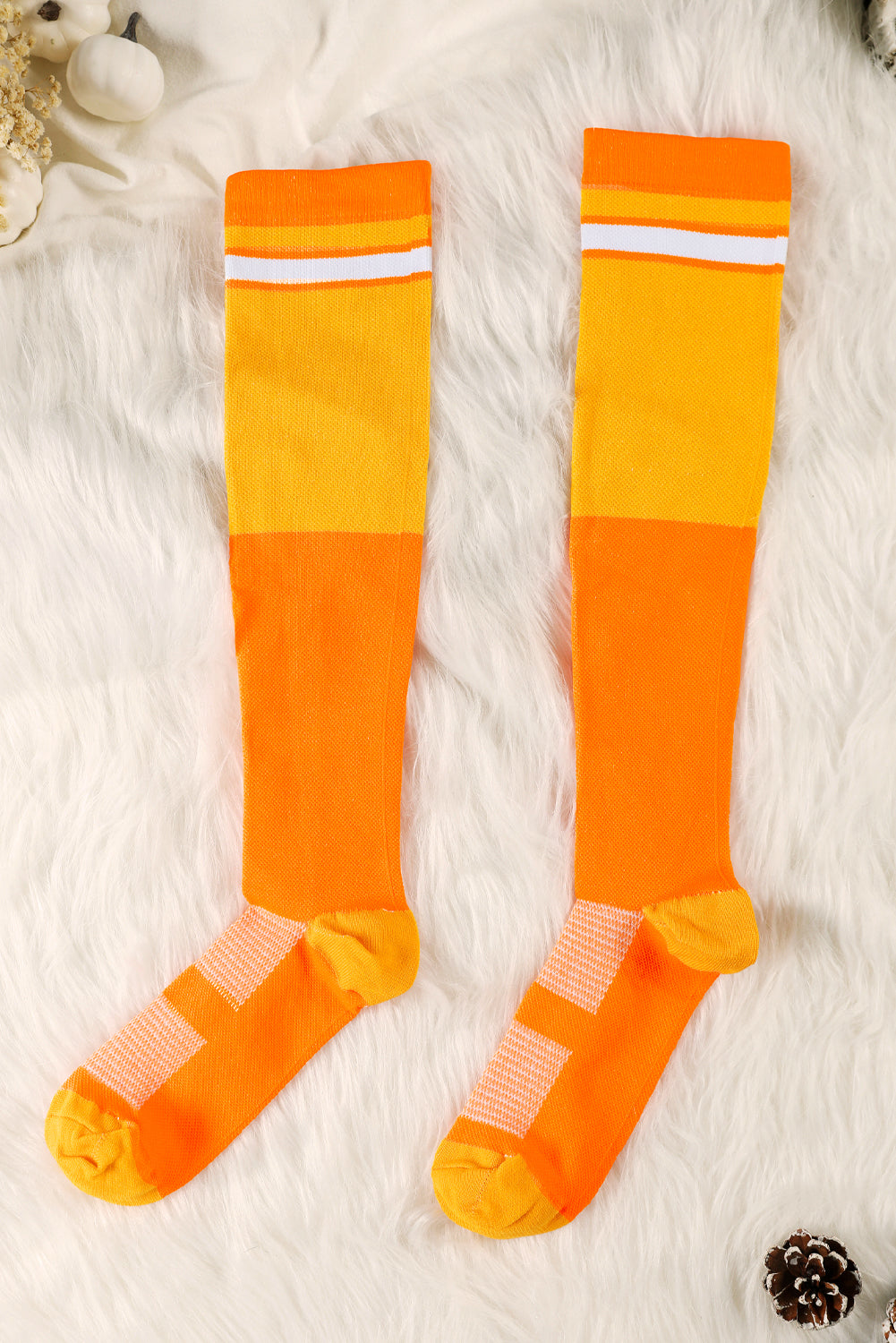 Orange Color Block Knit Sports Compression Knee High Socks 4fb3ff829ed604b5