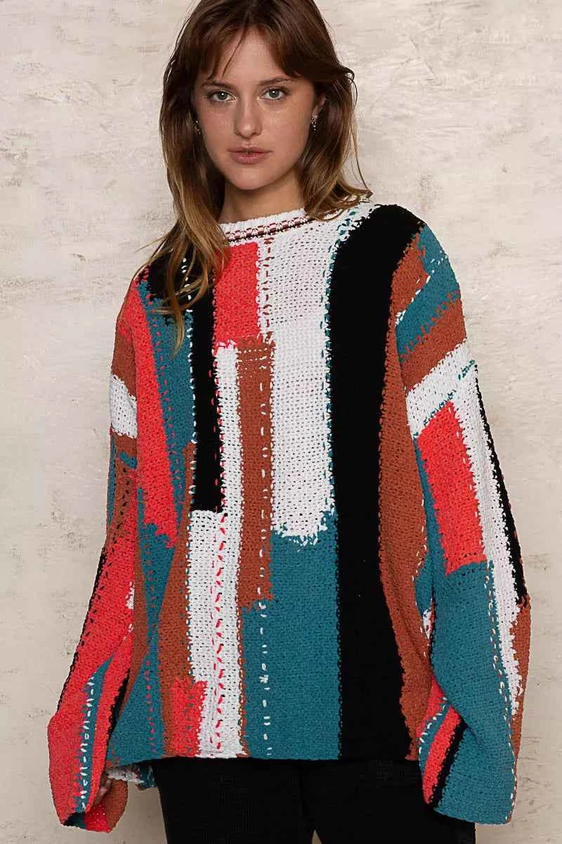 POL Color Block Round Neck Oversized Sweater 4fc58332-42e0-41a0-a81a-a0ad1745bc41-Max-Origin