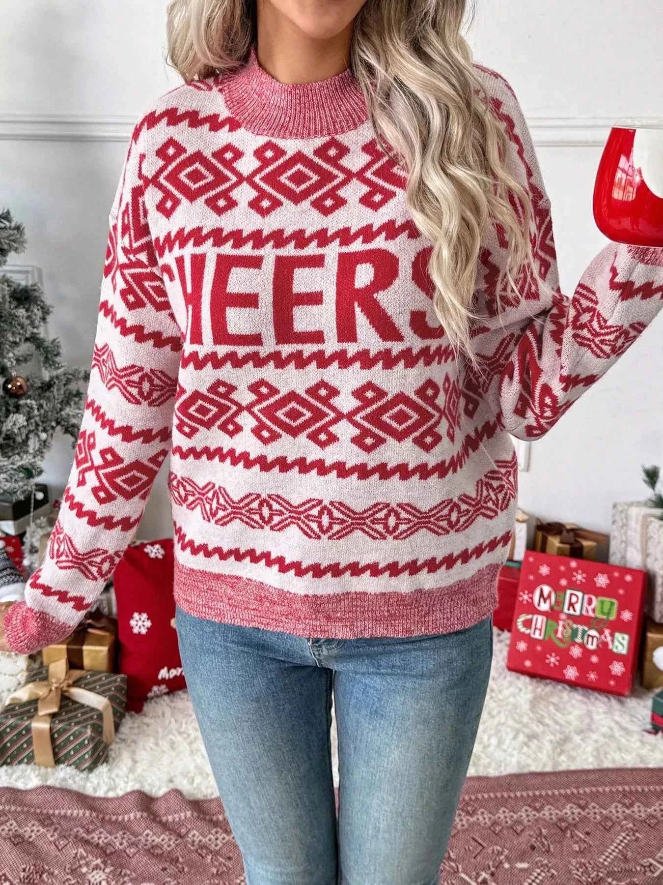 CHEERS Christmas Round Neck Long Sleeve Sweater 4fd1df47eb5b4e8b86f0346ee8411b35-Max-Origin