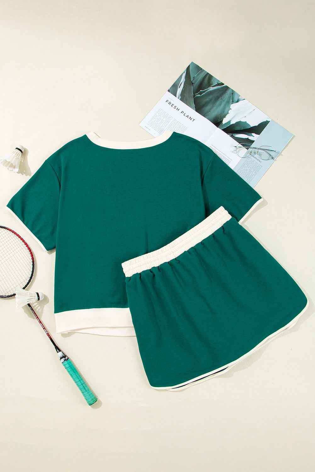 Bonbon Plus Size Contrast Trim T Shirt and Skort Two Piece Set 4fd8e50e18d1295e