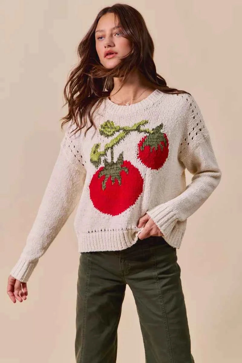 SO ME Vegetable Round Neck Long Sleeve Sweater 5003ae1e14084600871df5654d487474-Max-Origin