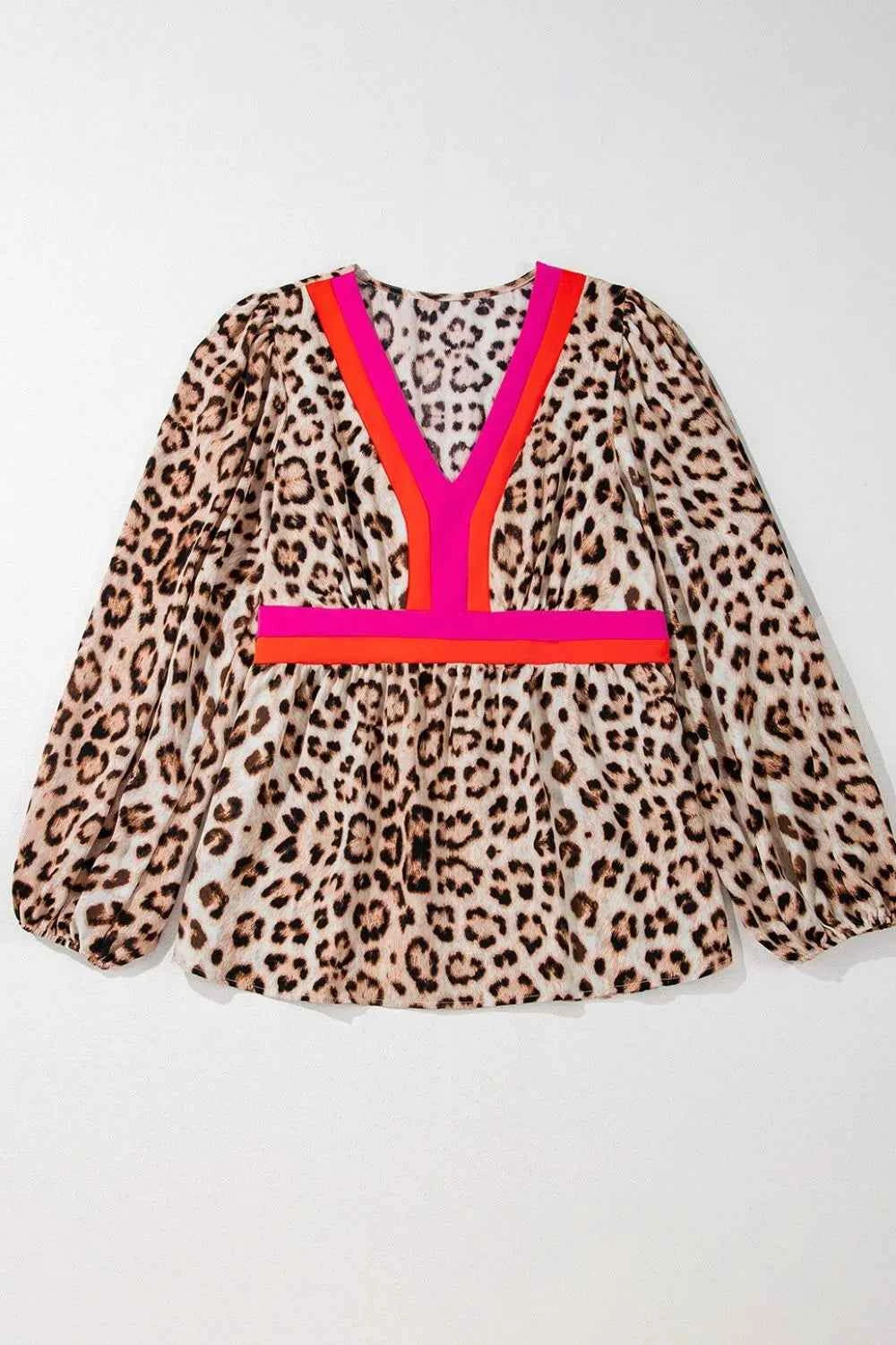 Leopard Print V-Neck Blouse with Contrast Trim 501e0b11-93d6-4fb7-b9a1-abc720f9fc1b-Max-Origin