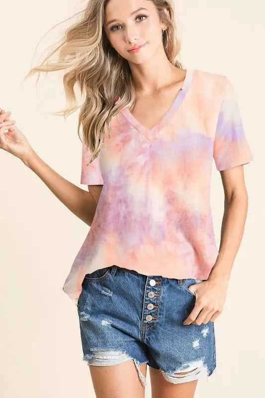 BiBi Tie Dye French Terry V Neck Top LAVENDER MULTI 504d636ce60a482c9d2db14eacab4e6f-Max-Origin