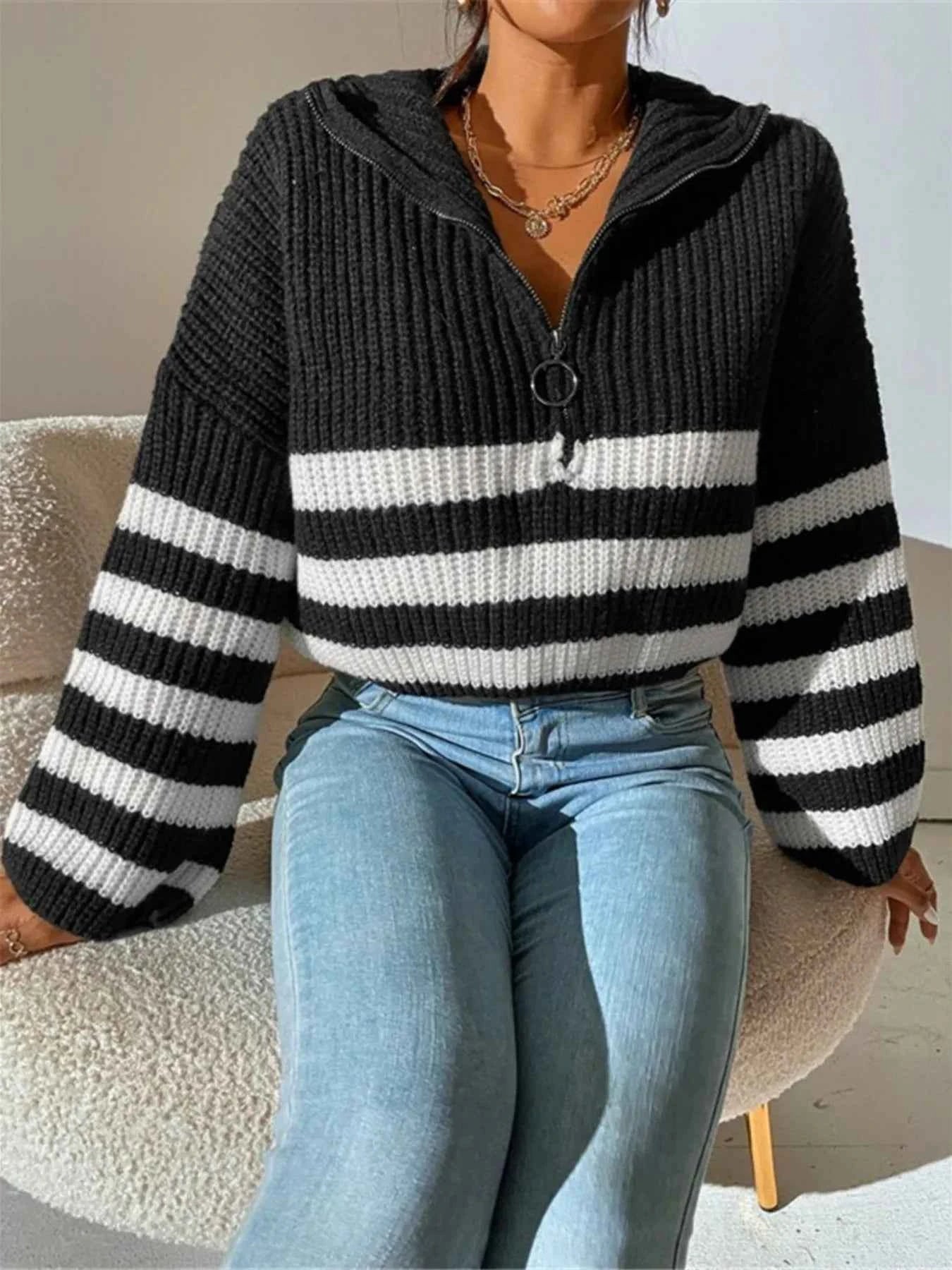 Striped Half Zip Cropped Sweater 5063dac8731244c8b3c37e92575334ea-Max-Origin