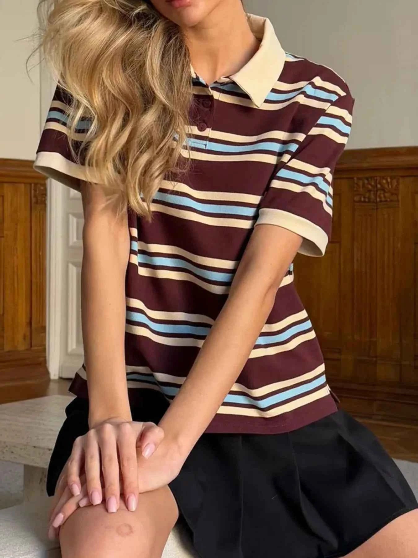 Striped Polo T-Shirt with Contrast Collar 507b6c9d-bb1b-4ce3-9846-fbc96afa6f85-Max-Origin