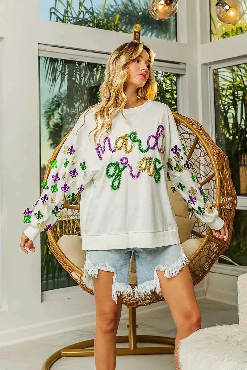 BiBi Fleur De Lis Sleeve Mardi Gras Pullover 5083c3892299456ab4d0b6c5ab8d204a-Max-Origin