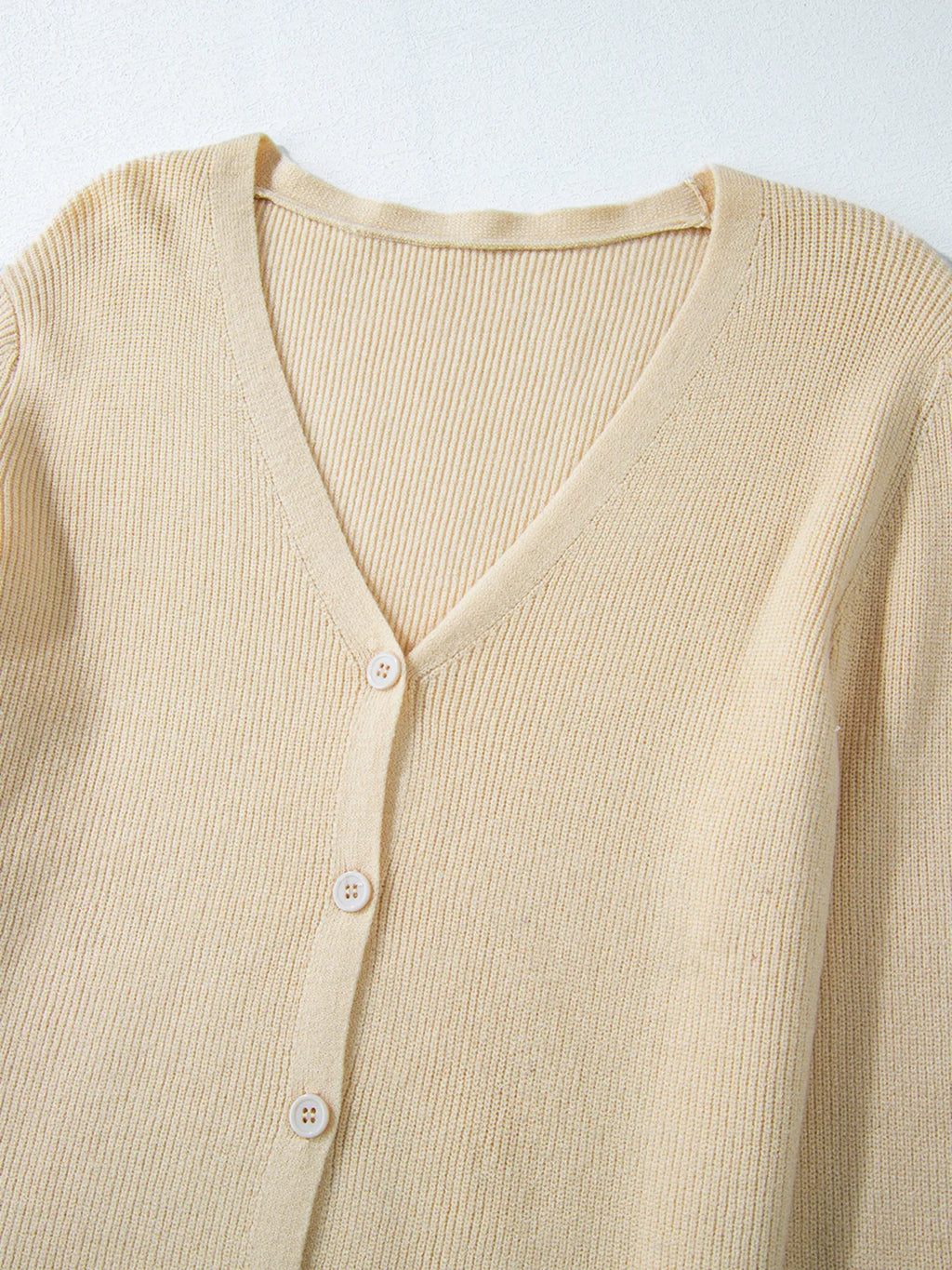 Ribbed Knit Button Front V Neck Cardigan 50b5eaa8017142c5aba1bb23766b3117-Max-Origin