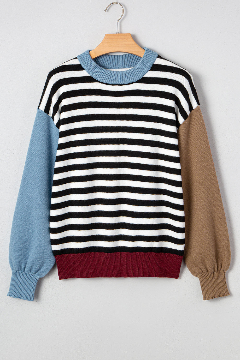 Black Striped Colorblock Patchwork Long Sleeve Sweater 50c48c570adcafbe