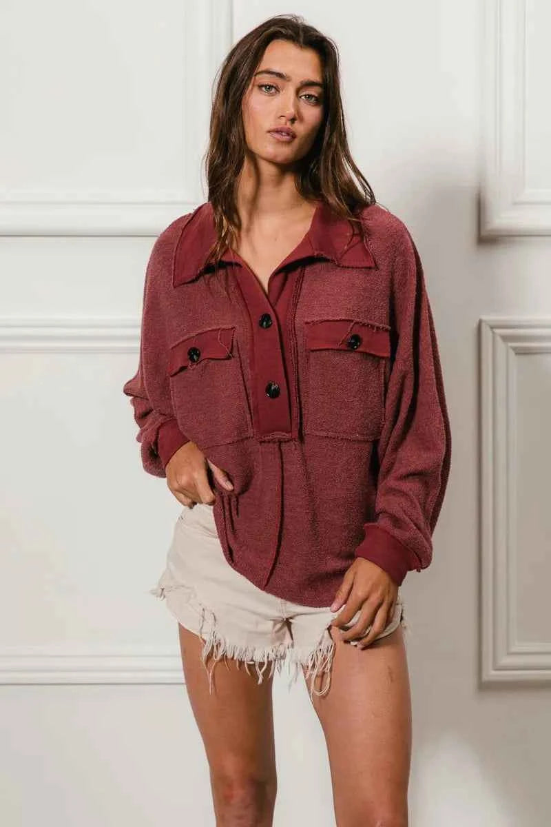 BiBi Cp French Terry Cut Edge Detail Collared Top 50deff9f59ec4b40b64d730c1c044bca-Max-Origin