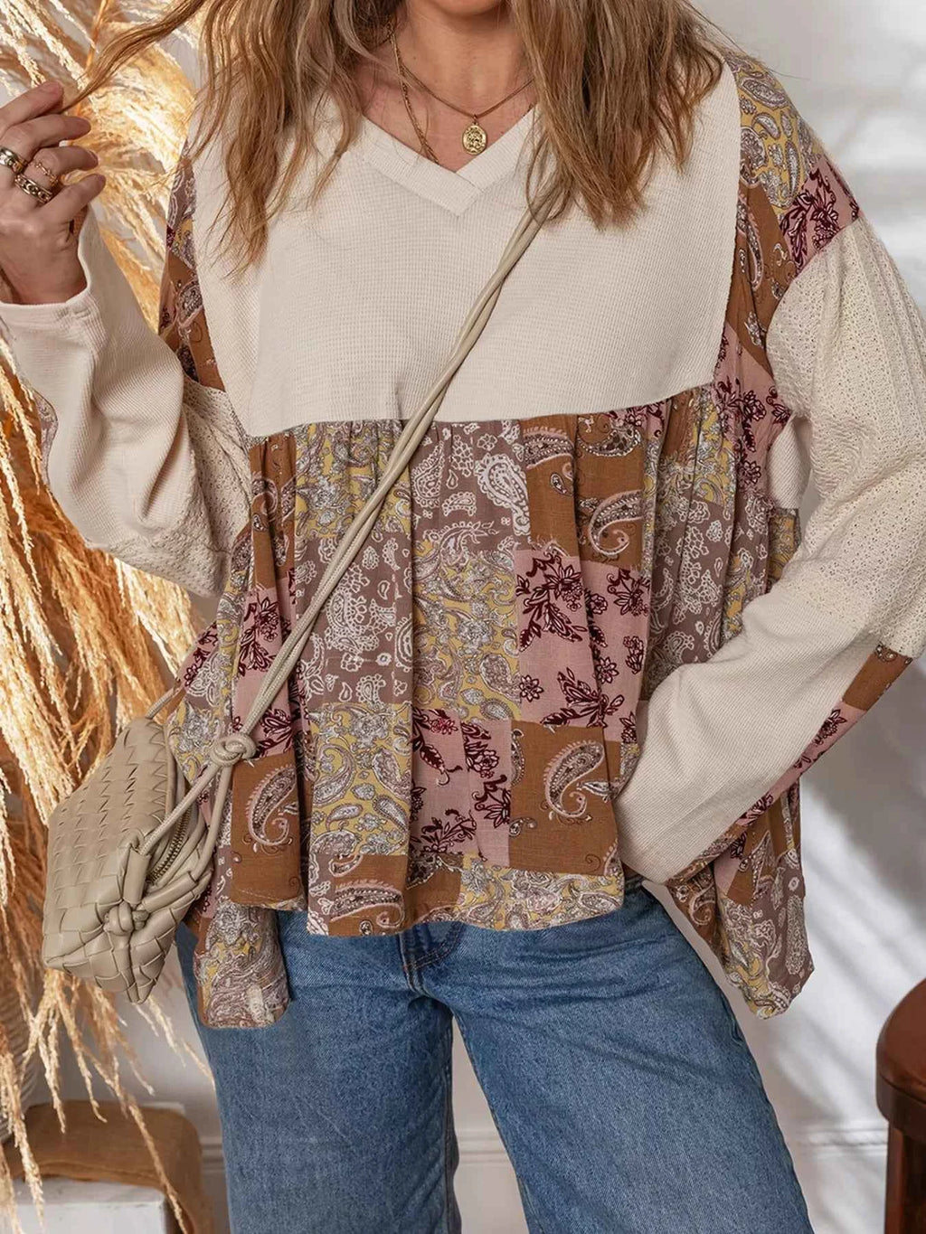 Paisley Ethnic Print Contrast Patchwork Long Sleeve Loose Top 50df0ec15a804e1dbfc0ca2a8742242f-Max-Origin