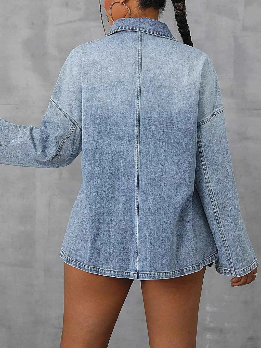 Collared Neck Drop Shoulder Denim Top 50f5303b-67d9-4724-a32a-f8517c2f6a7a-Max-Origin