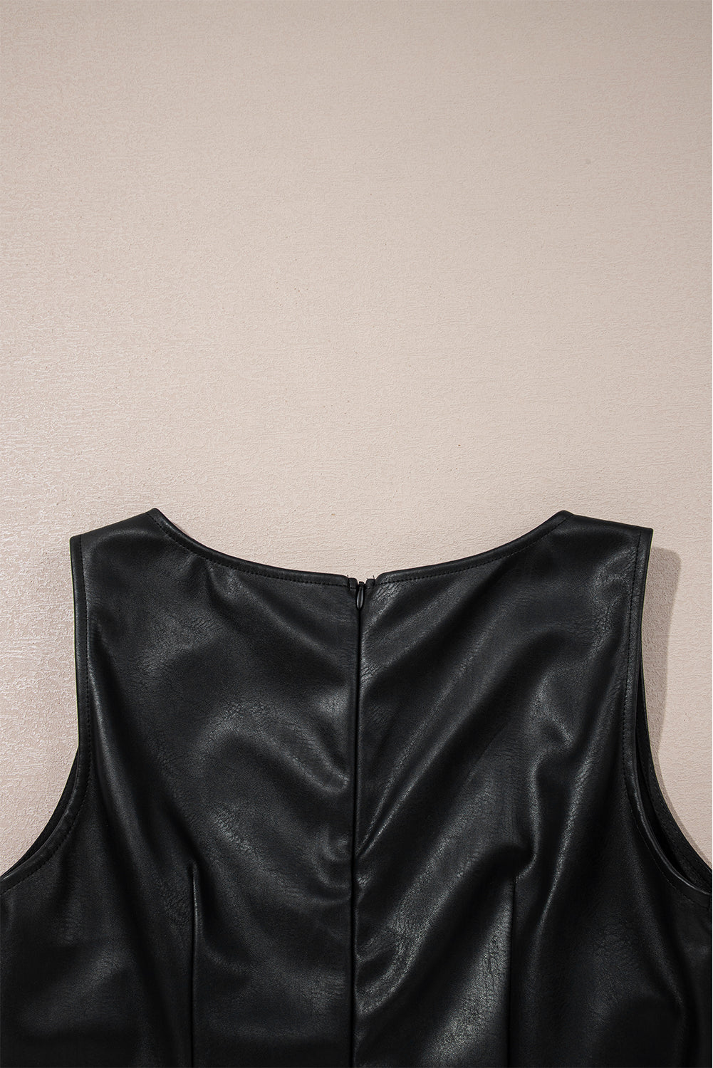 Coffee Faux Leather Sleeveless Round Neck Mini Dress 50f81ded8e8bab67