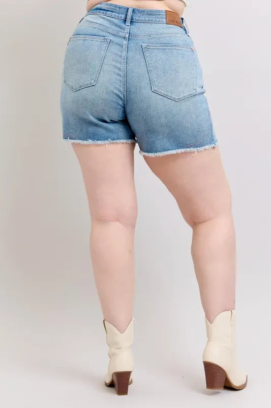 Judy Blue Full Size High Waist Western Embroidery Detail Cut Off Denim Shorts Plus Size 512fce97-2ffd-4619-8279-f9df0bc16cf0-Max-Origin