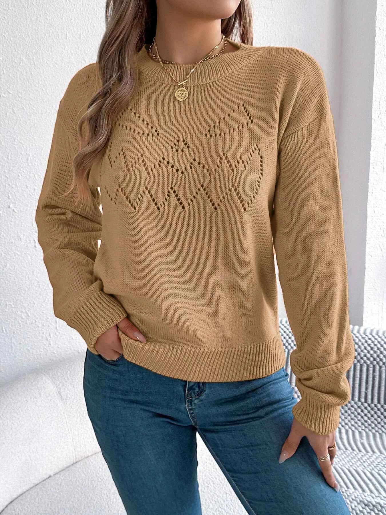 Openwork Round Neck Long Sleeve Sweater 5131f1f7bd144167a1d381f154e5fd09-Max-Origin