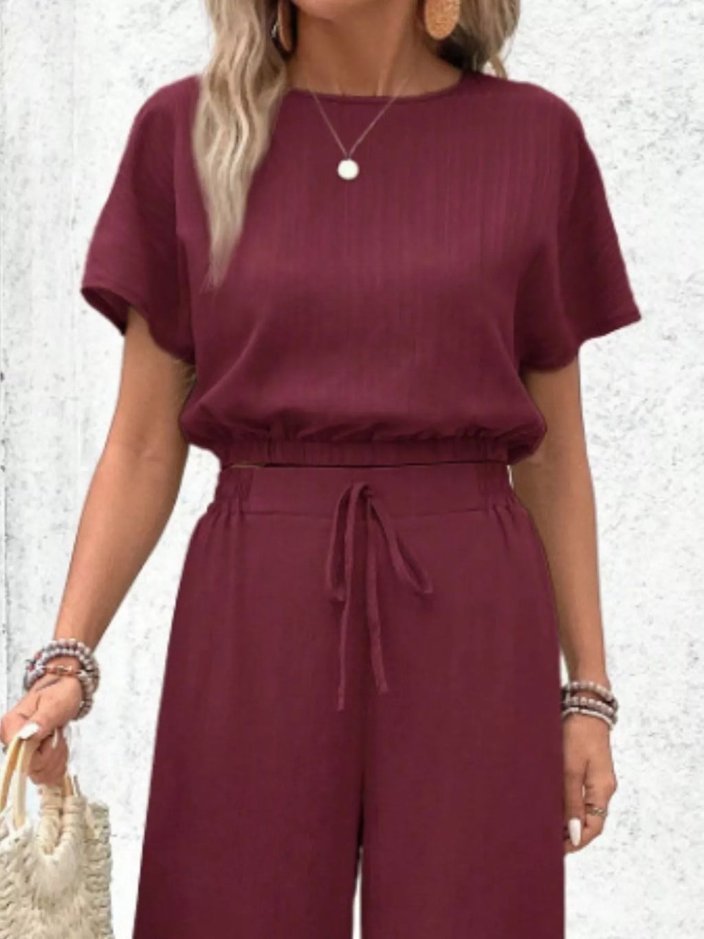Round Neck Short Sleeve Top and Pants Set 51374c6a-8b2d-48a6-b077-6ac4eed726ba-Max-Origin
