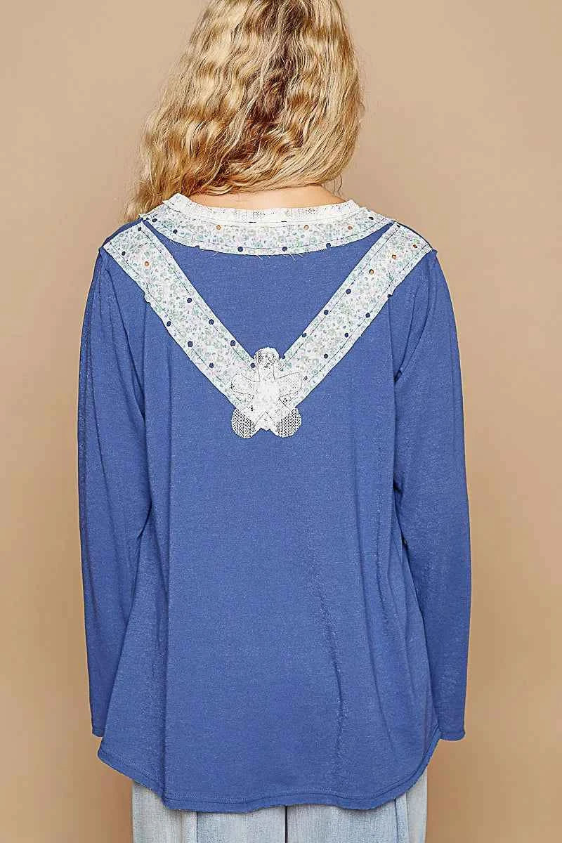 POL Lace Flower Patch Long Sleeve T-Shirt 515391a6-9074-44a1-b249-98aa3c8c91f3-Max-Origin