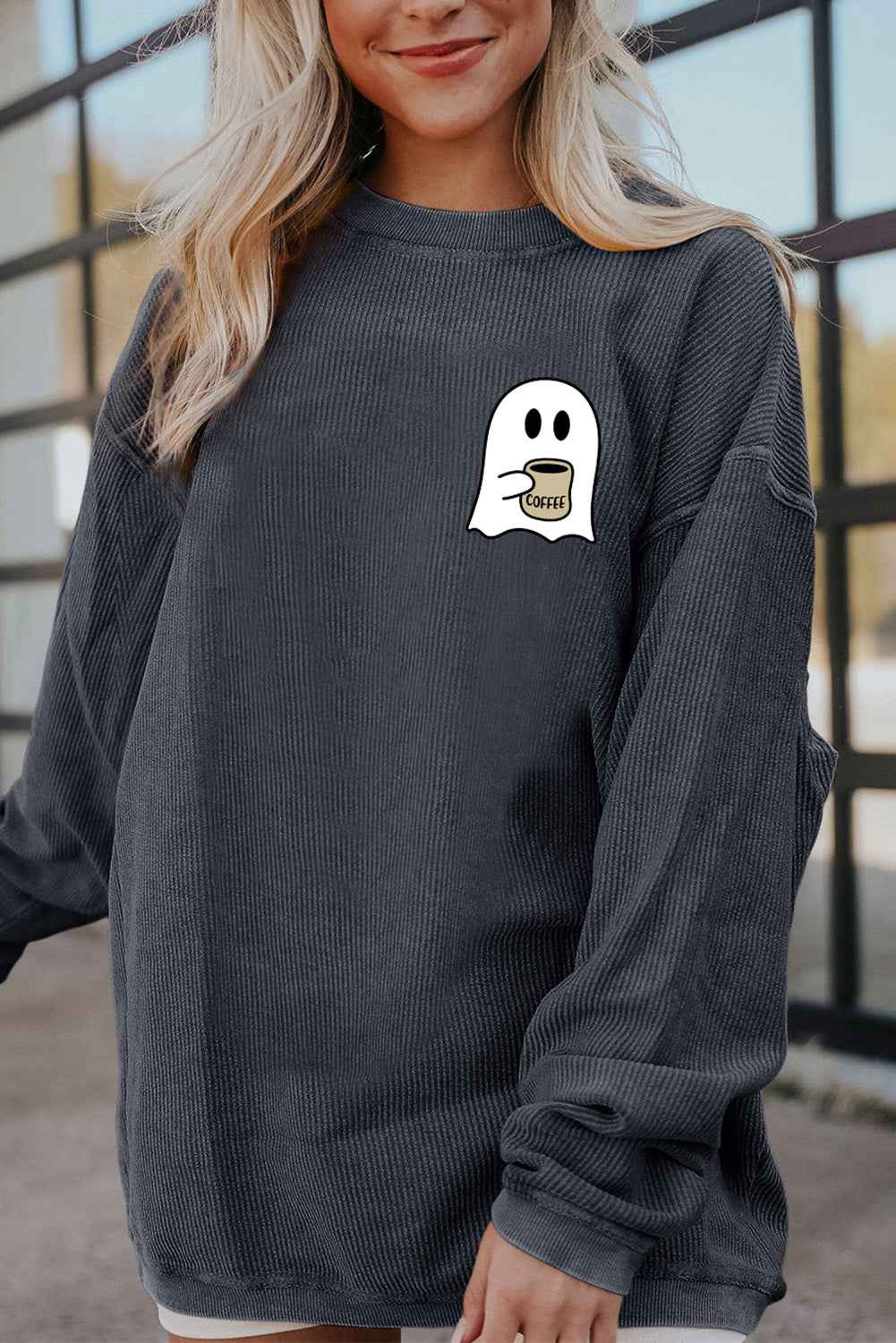 Ghost Graphic Drop Shoulder Sweatshirt Charcoal 5160b37b940d4b5da80ba191af3befdc-Max