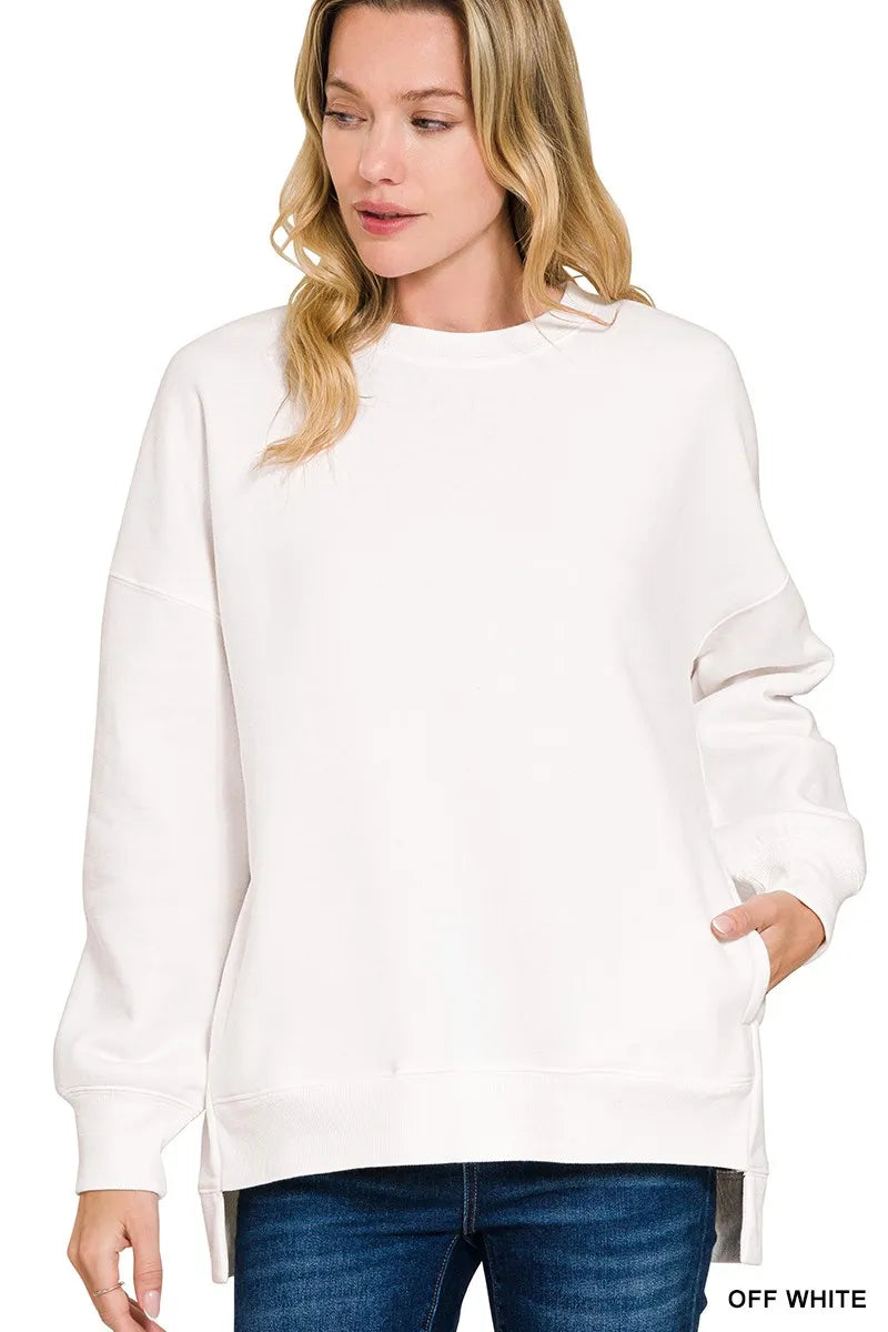 Zenana Fleece Hi-low Boyfriend Sweatshirts with Pockets OFF WHITE 51646173be474b4c86413949168740e7-Max-Origin