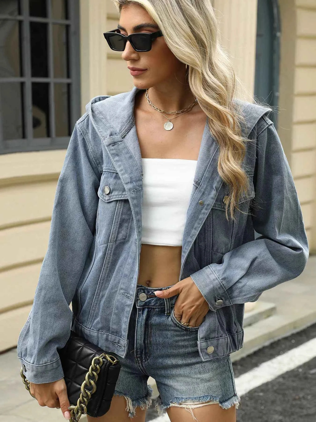 Washed Button Up Hooded Denim Jacket 51649287756046d18c681cc955cd294f-Max-Origin