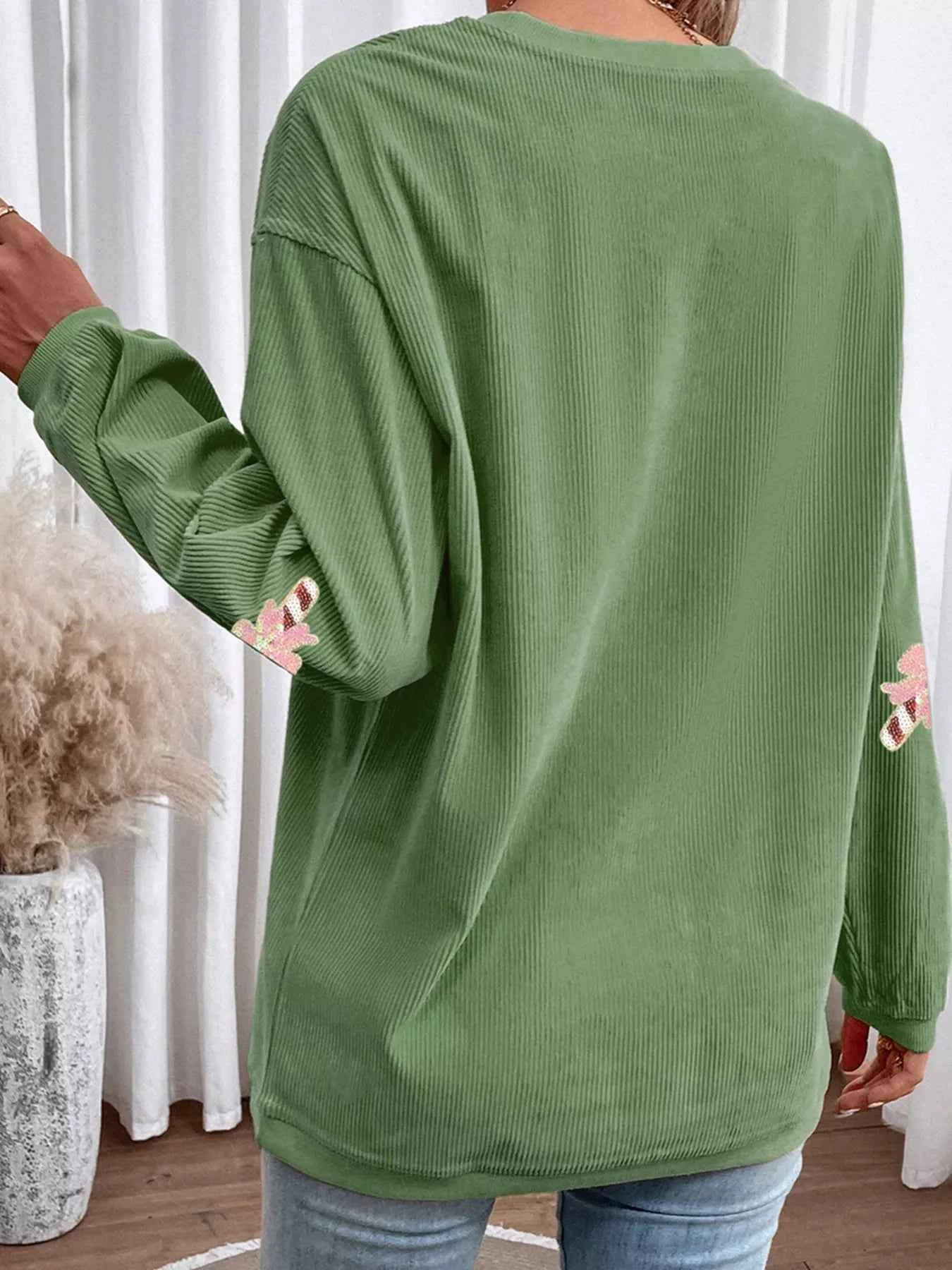 Christmas Sequin Candy Cane Patched Corded Ribbed Baggy Sweatshirt 5169dd987a5442b1b95f1985fba193df-Max-Origin