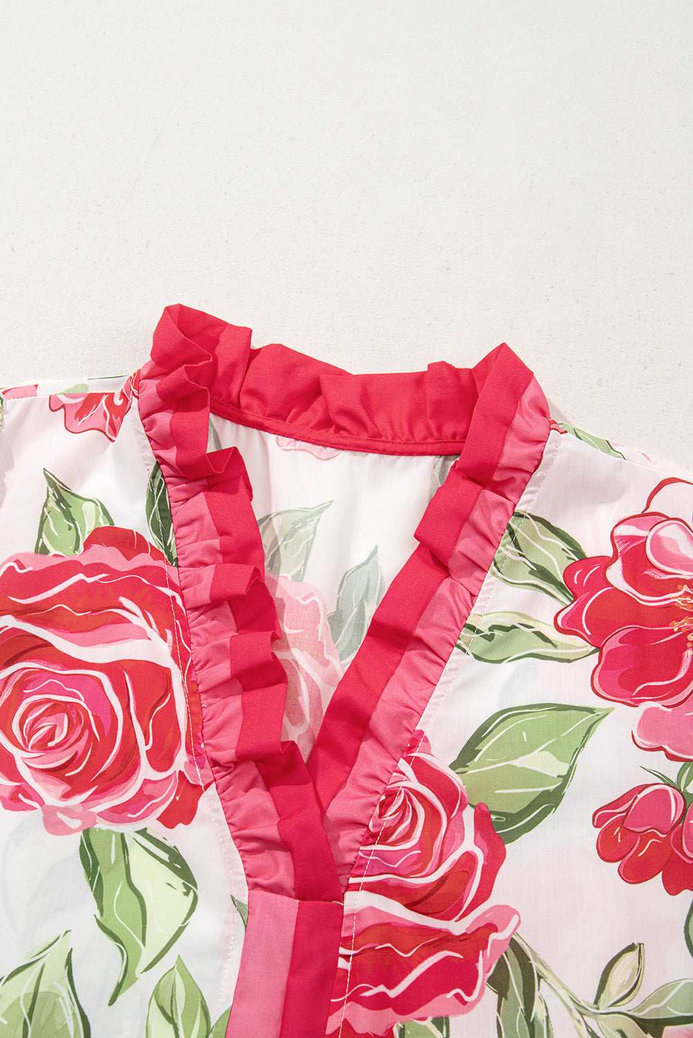 Rose Plus Size Floral Print Frill Neck Short Sleeve Blouse 518134f1bd14d831-_8