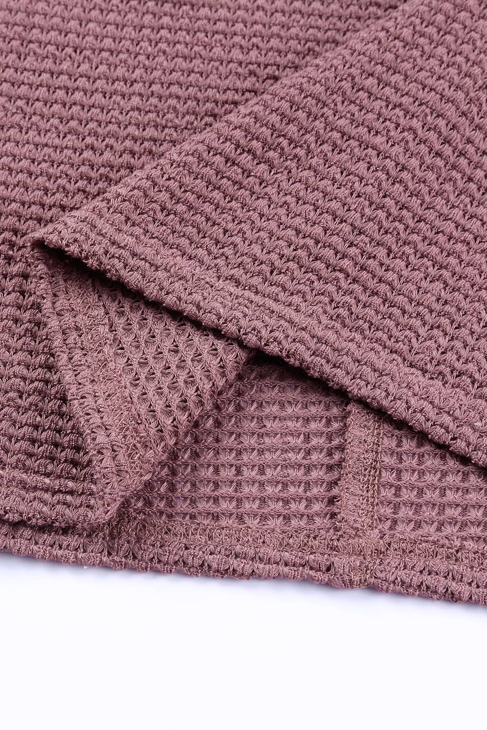 Purple Waffle Knit Split V Neck Drop Shoulder Long Sleeve Top 5189f3971d02bb19
