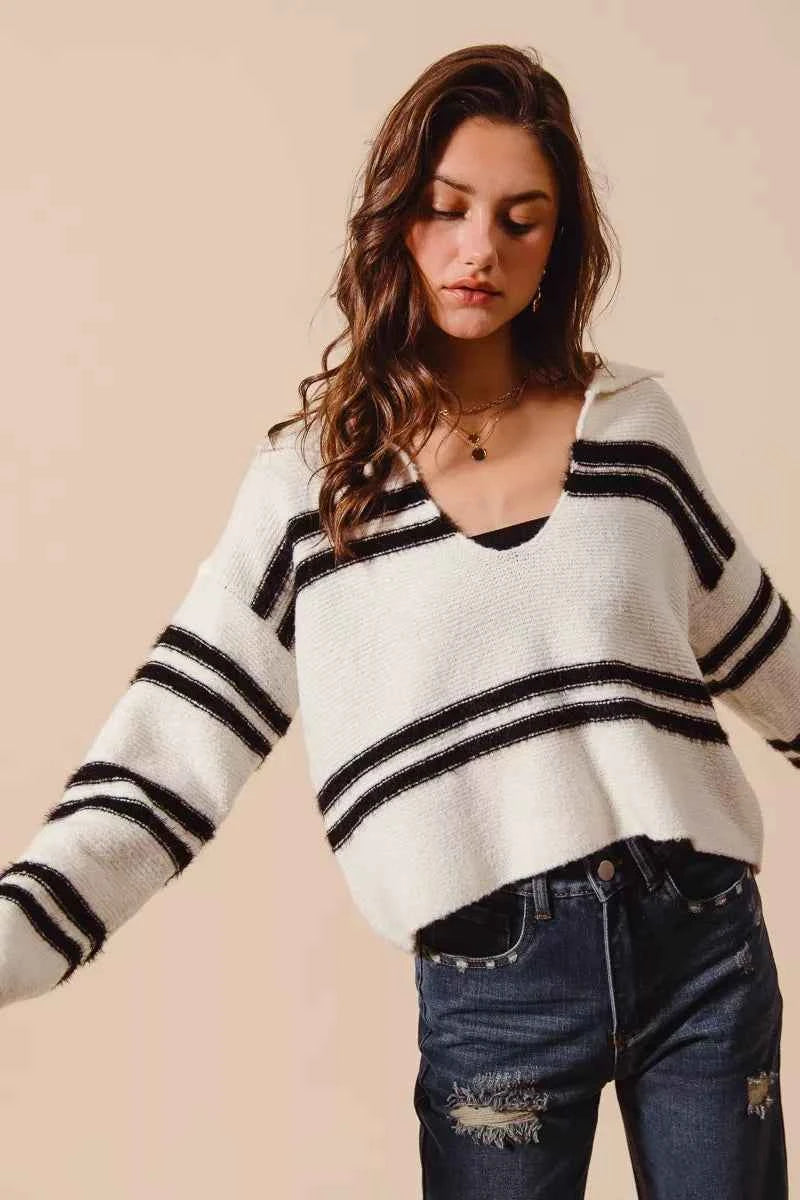 SO ME Fuzzy Hairy Stripe Deep U Neck Sweater 51aff49f-2fbe-49d3-b2bb-e8722213ab90-Max-Origin
