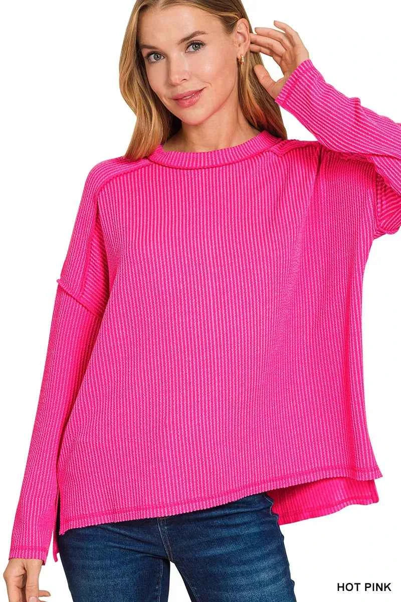 Zenana Exposed Seam Long Sleeve Corded Rib Knit Top 51b407ffb5444973b943678c41568918-Max-Origin