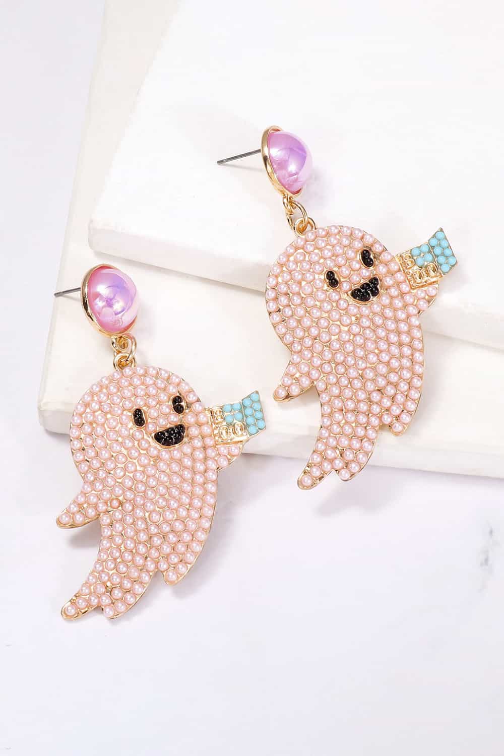 Ghost Shape Synthetic Pearl Dangle Earrings Pink One Size 51ba5fcaa1b747f1a88784312dc58994-Max