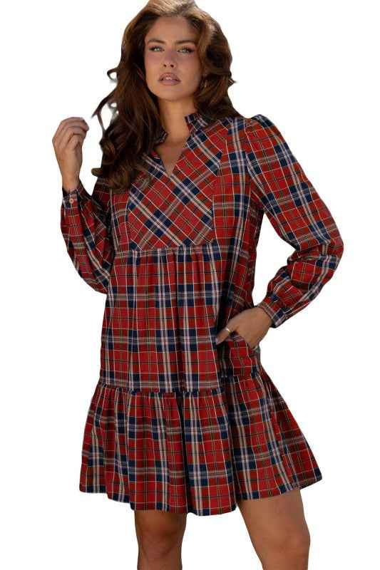Plaid Frilled Collar Long Sleeve Mini Dress 51c2fc5b-2f82-4559-b3bd-06eda1370ee0
