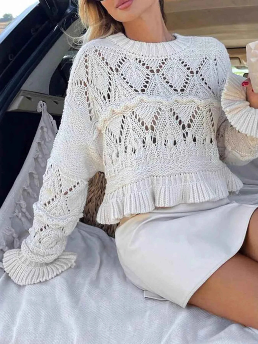 Crochet Ruffled Hem Long Sleeve Sweater 51f8c1a897594d809b104ffa49518e8b-Max-Origin