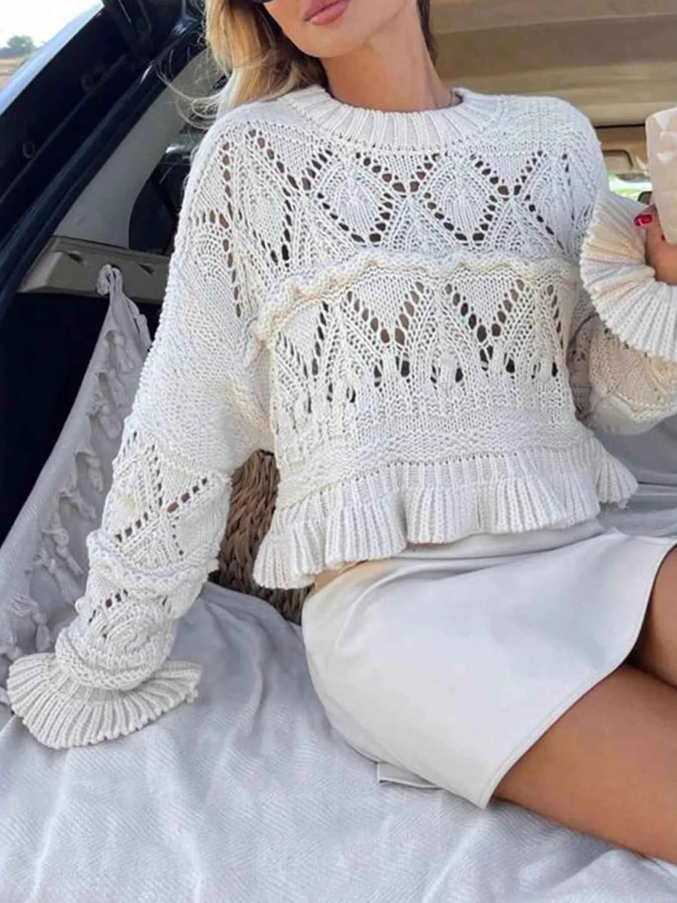 Crochet Ruffled Hem Long Sleeve Sweater 51f8c1a897594d809b104ffa49518e8b-Max-Origin