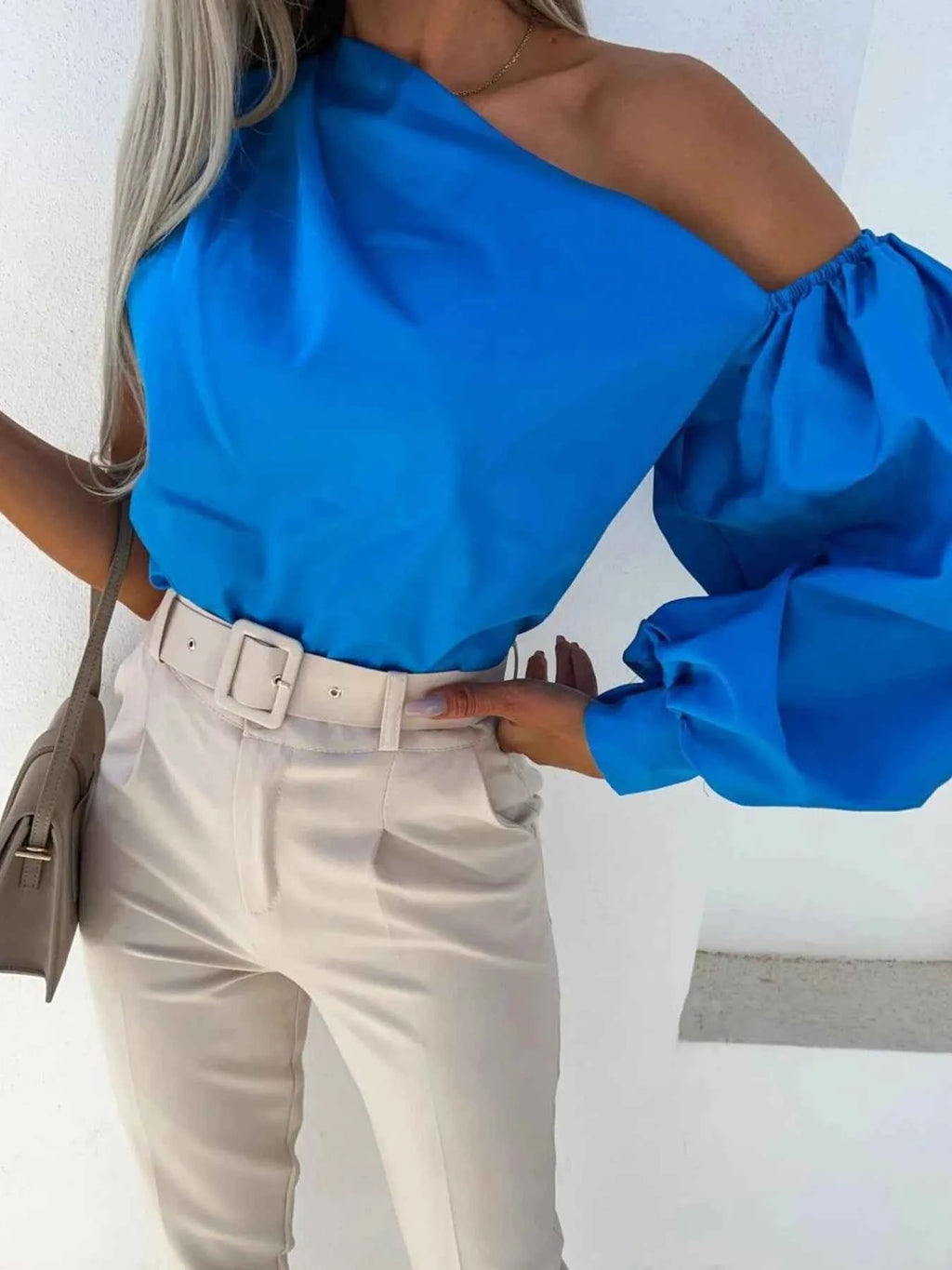 One Shoulder Puff Sleeve Blouse 51fdfb7b74874758a3409b08466a8710-Max-Origin