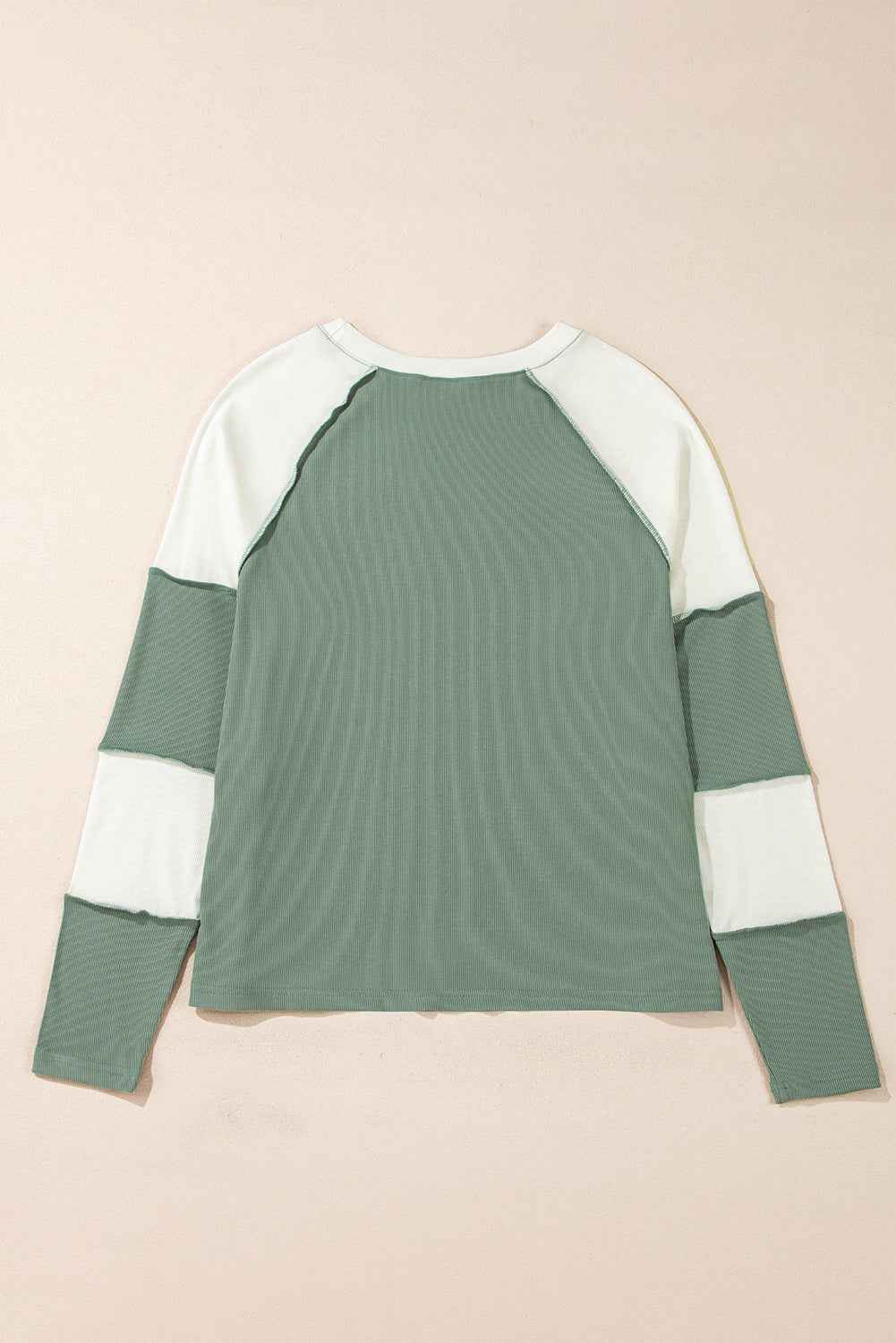 Mint Green Ribbed Colorblock Patchwork Raglan Long Sleeve Top 52098f346ed08935