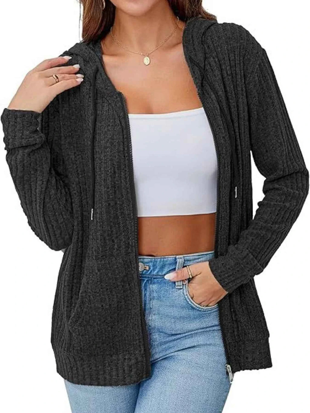 Ribbed Zip Up Hooded Outerwear 521dcf2af0bc42c7b53b193c7b969b41-Max-Origin