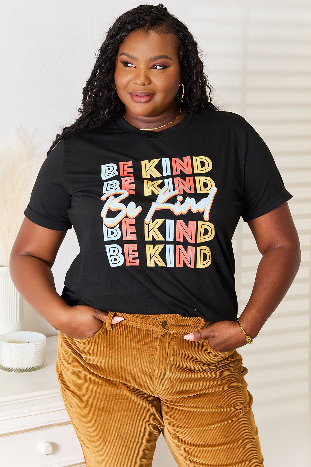Simply Love BE KIND Graphic Round Neck T-Shirt Black 5252c505494b4f46b6236d76dc907727-Max