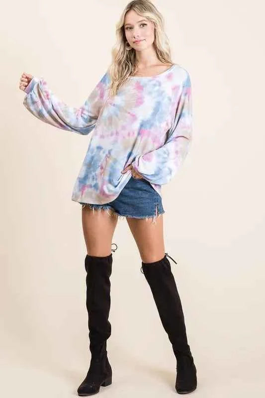 BiBi Tie Dye Print Terry Top With Puff Sleeves 526182095b154bd9bc43059984438d29-Max-Origin