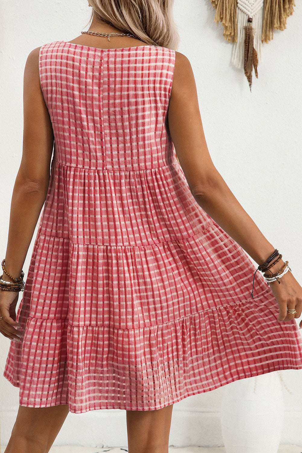 White Gingham High Waist Sleeveless Mini Dress 5266b88851f362ca