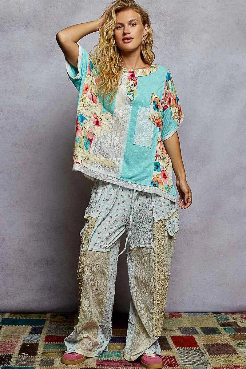 POL Lace Round Neck Short Sleeve Floral Pattern Top with Patch Detail 5267ea70-859c-4d59-bcc2-4aa0eb61f260-Max-Origin