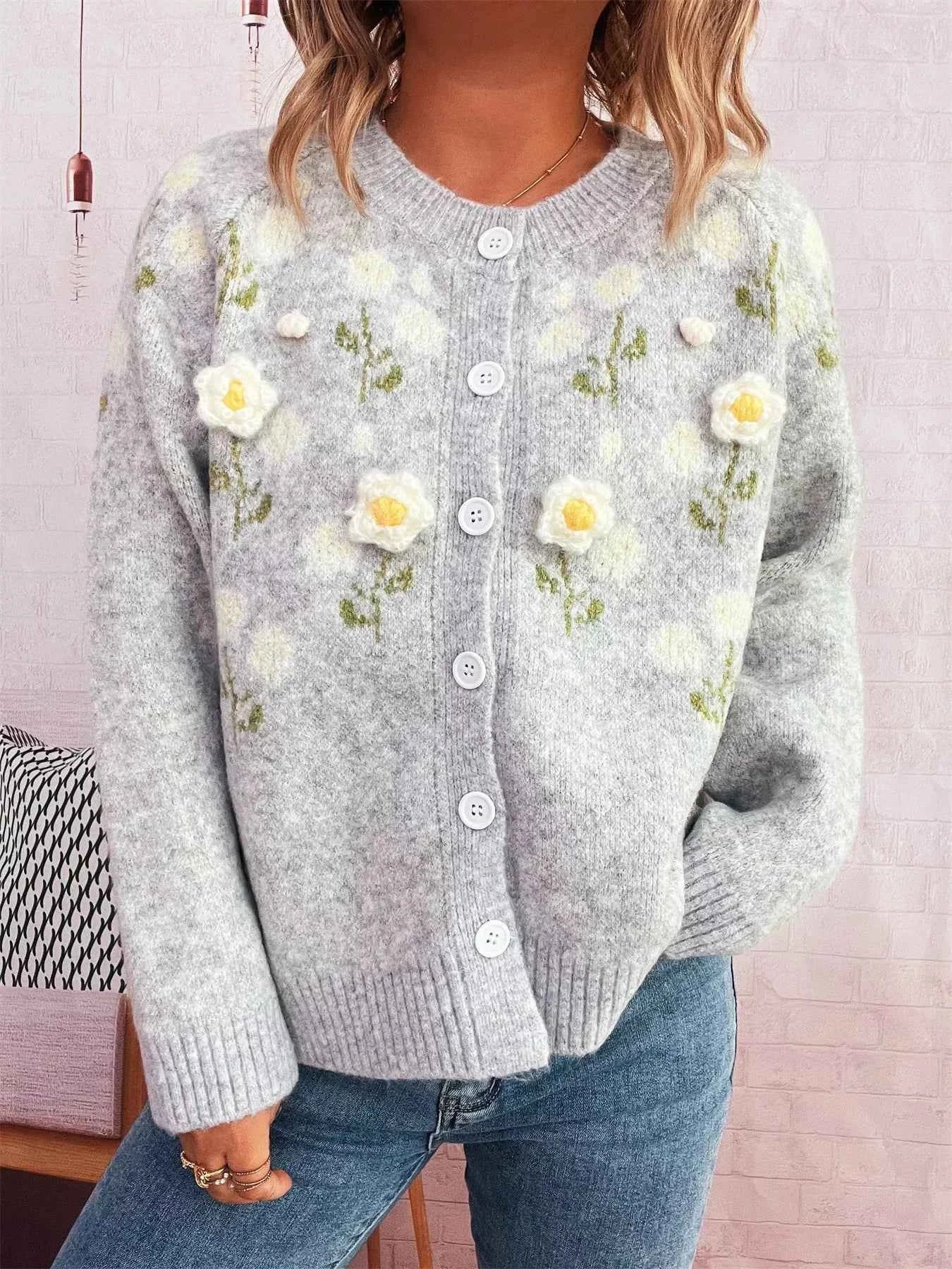 Flower Button Up Long Sleeve Cardigan 526c25e502a6456e8715d18ffa2ea79e-Max-Origin