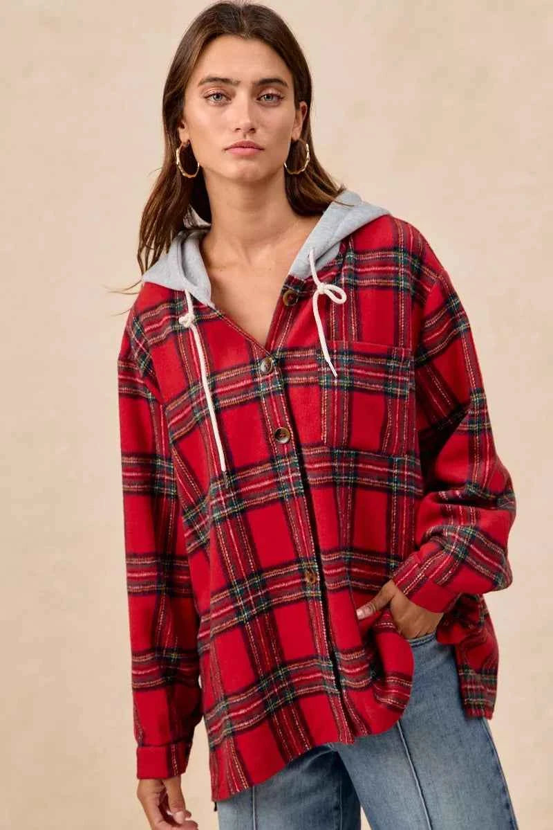 BiBi Brushed Plaid Hooded Jacket 527f8628e16644849b3c80b692ab784b-Max-Origin
