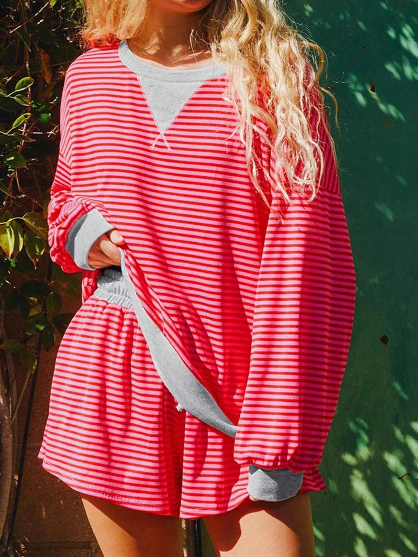 Stripe Drop Shoulder Baggy Top and Shorts Casual Set 52bb383b16c64501a8f987d5fbd5a8df-Max-Origin